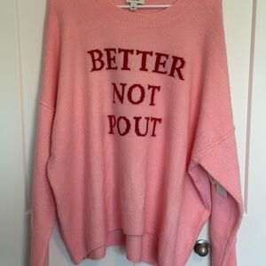 CeCe Pink Crew Neck Sweater with 'Better Not Pout' Design